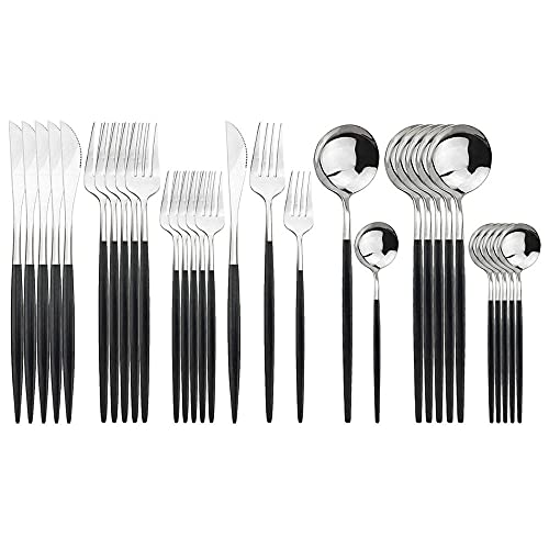 Geschirr Set,30 stücke Besteck Set Edelstahl Sets Spiegel Poliergeschirr Sets Mehrzwecknutzung für Haus und Küche Besteckset für 6 Personen Schwarz und silber von SDTYYP