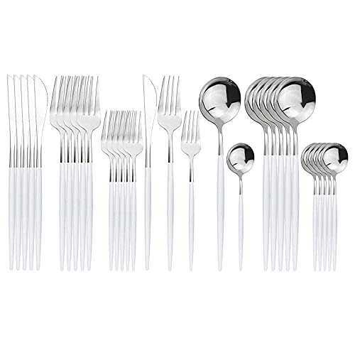 Geschirr Set,30 stücke Besteck Set Edelstahl Sets Spiegel Poliergeschirr Sets Mehrzwecknutzung für Haus und Küche Besteckset für 6 Personen Weiß und silber von SDTYYP