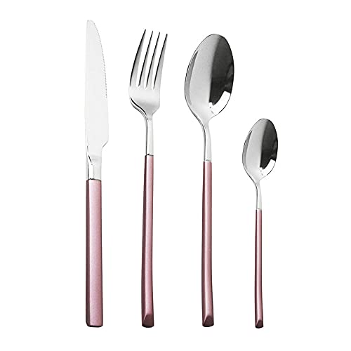 Geschirr Set,4 stücke Besteck Set Edelstahl Sets Spiegel Poliergeschirr Sets Mehrzwecknutzung für Haus und Küche für 1 Personen Rosa und Silber von SDTYYP