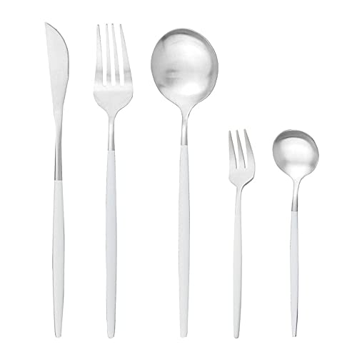 Geschirr Set,5 stücke Besteck Set Edelstahl Sets Geschirrsätze Mehrzwecknutzung für Haus und Küche für 1 Personen Essgeschirr Set Weiß und silber von SDTYYP