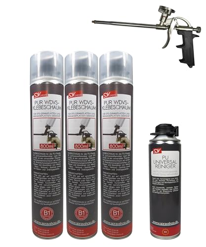 SDV Chemie PUR WDVS Klebeschaum B1 SET 3x 800ml + 1x PU Reiniger 500ml + 1x PU-Schaum-Dosierpistole von SDV Chemie