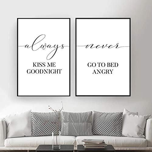 Always Kiss Me Goodnight Nordic Style Kinder Dekoration Zitat Poster und Druck Gemälde Bilder Paar Liebe Wandkunst Leinwand 40x60cm-2Pieces Frameless von SDVIB