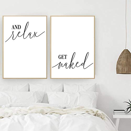 Get Naked Relax Posters and Prints Toilet Life Quote Canvas Painting Modular Black White Wall Art Pictures Badezimmer Modern 30x45cm-2Pieces Frameless von SDVIB