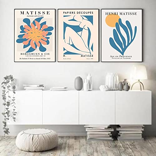 Henri Matisse Mode-Retro-Poster und Drucke, abstraktes Porträt, Wandkunst, Leinwandgemälde, Bilder für Wohnzimmerdekoration, 40 x 50 cm, 3 Stück, rahmenlos von SDVIB