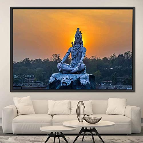Hinduistische Lord Shiva-Skulptur bei Sonnenuntergang, Leinwandgemälde, Wandkunst, indische Götter, Statue, Poster und Drucke, religiöse Heimdekoration, 60 x 80 cm, ohne Rahmen von SDVIB