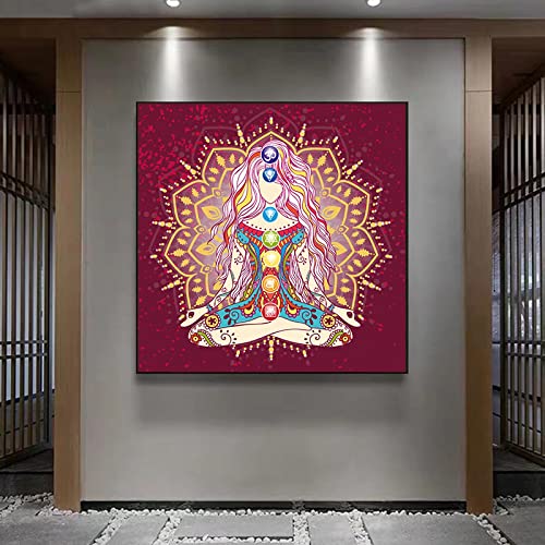 SDVIB Indischer Buddha, Meditation, 7 Chakra, Yoga, Sport, Leinwand, Gemälde, Wandkunst, Poster, Bild für Wohnzimmer, Heimdekoration, 60 x cm, kein Rahmen, Schwarz & Weiß von SDVIB
