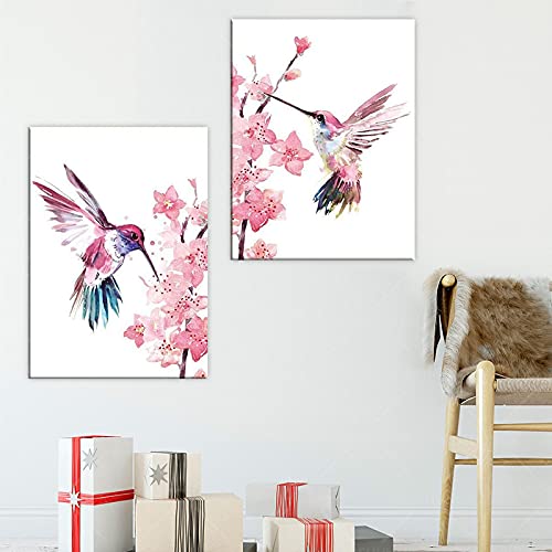 Kolibri druckt Poster Hummingbirds on The Sakura Wall Art Cherry Blossom für The Girl Kindergarten Artist 50 x 70 cm x 2 ohne Rahmen von SDVIB