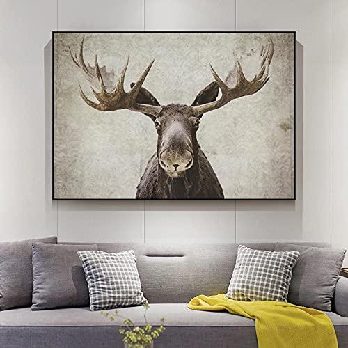 Kreative Kunst Moderne Leinwanddruck Tier Elch Hirsch Wandbild Retro Giclée-Druck auf Leinwand Wohnzimmer Dekoration Kunst70x100cm Ohne Rahmen von SDVIB