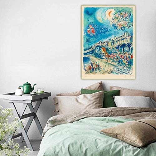 Marc Chagall《Carnaval of Flowers》Leinwanddruck Ölgemälde Kunstwerk Poster Dekoratives Bild Wanddekoration Heimdekoration 50x70cm Rahmenlos von SDVIB