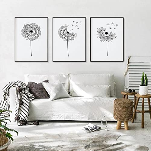 Minimalistische Poster Löwenzahn Botanische Leinwand Malerei Schwarz Weiß Kunstdruck Strichzeichnung Wandbild Zimmer Wohnkultur 30x45cm-3 Stück Rahmenlos von SDVIB