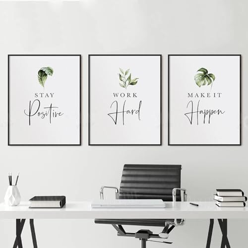 Nordische Wanddekoration, Poster und Drucke, Leinwand-Wandkunst, inspirierendes Zitat „Stay Positive Work Hard Make it Happen“, Dekor, 40 x 60 cm, 3 Stück, rahmenlos von SDVIB