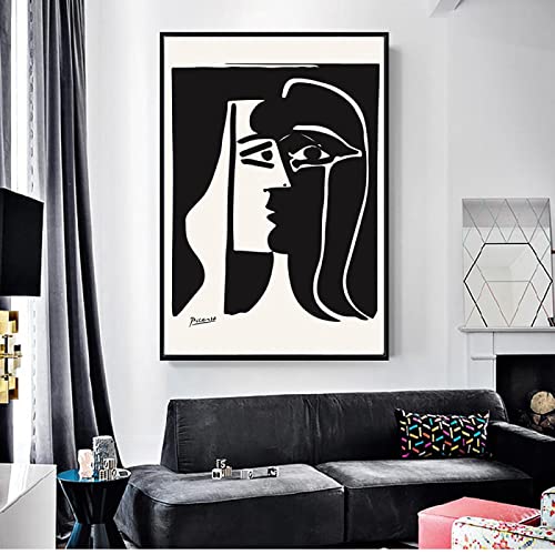 Pablo Picasso Abstrakte Kunst Gemälde an der Wand Kunstposter und Drucke Berühmte Kunstbilder in Schwarzweiß für das Wohnzimmer 90 x 130 cm Rahmenlos von SDVIB