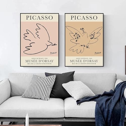 Picasso-Friedenstaube, 1949, Strichzeichnungen, Tierausstellung, Poster, Leinwandgemälde, Wanddrucke, Bild für Zimmer, Heimdekoration, 60 x 90 cm, 2 Stück, rahmenlos von SDVIB