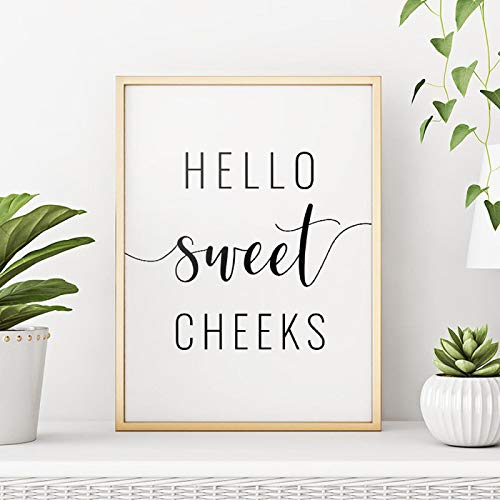 Poster mit Zitat „Hello Sweet Cheeks“, Kinderzimmerdekoration, lustiges Badezimmer-Zitat, Leinwandgemälde, Schwarz-Weiß-Bild, Wanddekoration, 40 x 55 cm, rahmenlos von SDVIB