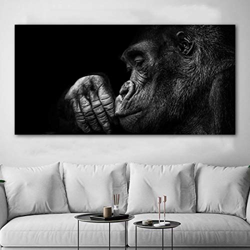 SDVIB Gorilla-Affen-Tierbilder, Leinwandgemälde, Schwarz-Weiß-Wandkunst, Bild für Wohnzimmer, Heimdekoration, 70 x 140 cm, ohne Rahmen von SDVIB