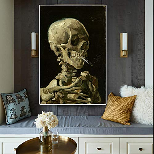 SDVIB Kopf eines Skeletts von Van Gogh Reproduktion Ölgemälde auf Leinwand Poster und Drucke Skandinavisches Wandbild für Wohnzimmer 40x60cm Rahmenlos von SDVIB