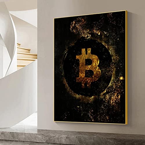 SDVIB Retro Golden Bitcoin Art Canvas Painting Vintage Bitcoin Poster and Prints Inspirierendes Wandkunstbild für Wohnkultur23.6 x 31.4"(60x80cm) No frame von SDVIB