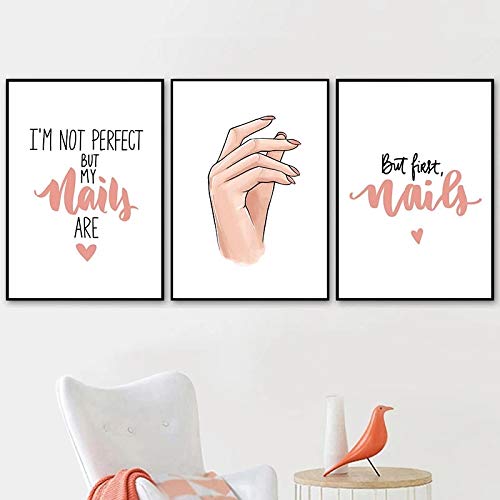 SDVIB Slender Beautiful Woman Finger Canvas Painting But First Nails Quotes Wall Art Picture Makeup Poster for Girl Room Home Decor15.7"x 19.6"(40x50cm) x3 No frame von SDVIB