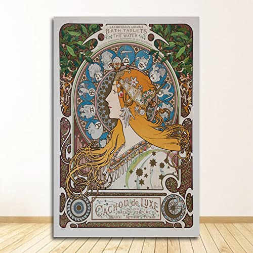 Stoff-Wandposter, Druck, Alphonse Mucha, Poster, Leinwand, Kunst, Heimdekoration, 50 x 70 cm, ohne Rahmen von SDVIB