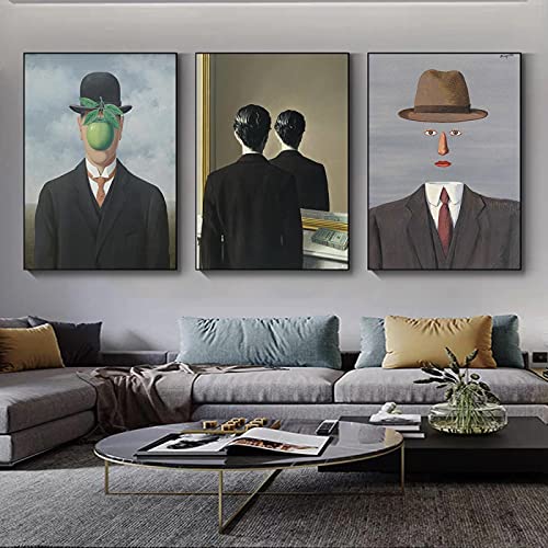 Surrealismus-Kunstbilder Der Menschensohn von Rene Magritte Leinwandgemälde, Wandkunst, Poster und Drucke für Wohnzimmerdekoration, 50 x 70 cm, 3 Stück, rahmenlos von SDVIB