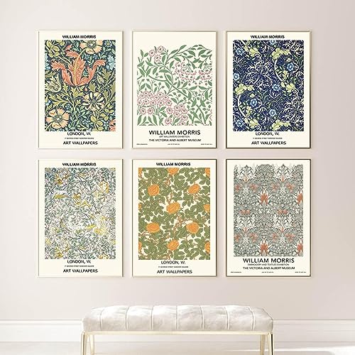 Vintage William Morris Vogelblatt-Wandkunst, Leinwanddruck, Gemälde, botanisches Poster, Museumsausstellung, Bilder, Heimdekoration, 40 x 50 cm, 6 Stück, ohne Rahmen von SDVIB