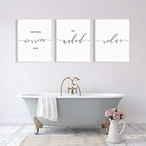 „Wash Your Worries Away“-Druck „Get Naked & Relax“, Badezimmer-Zitate, Poster, Wandkunst, Bilder, Leinwandgemälde, Gäste-Badezimmer-Dekoration, 50 x 70 cm, 3 Stück, rahmenlos „Wash Your Worries Away“-Druck „Get Naked & Relax“, Badezimmer-Zitate, Poster, Wandkunst, Bilder, Leinwandgemälde, Gäste-Badezimmer-Dekoration, 50 x 70 cm, 3 Stück, rahmenlos von SDVIB
