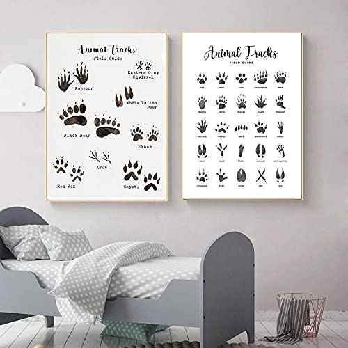 Woodland Animal Tracks Poster Animal Tracking Fußabdrücke Leinwand Malerei Wandkunst Bild Rustikale Natur Kinderzimmer Dekor19,6 "x 27,5" (50 x 70 cm) x 2 Kein Rahmen von SDVIB