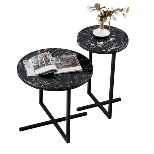 Couchtisch 2er Set Nisttisch Schwarz, Moderner Marmor Couchtisch für Wohnzimmer Beistelltisch Sofa Beistelltisch für Esszimmer Kaffee Snack oder Lesetisch Design von SDVantage
