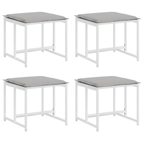 Gartenhocker mit Kissen, 4 STK, Cube Hocker, Sitzhocker, Outdoor Stühle für Balkon, Terrasse, Garten, Patio, 40x40x35 cm Weiß Stahl und Textilene von SDWEHBJ