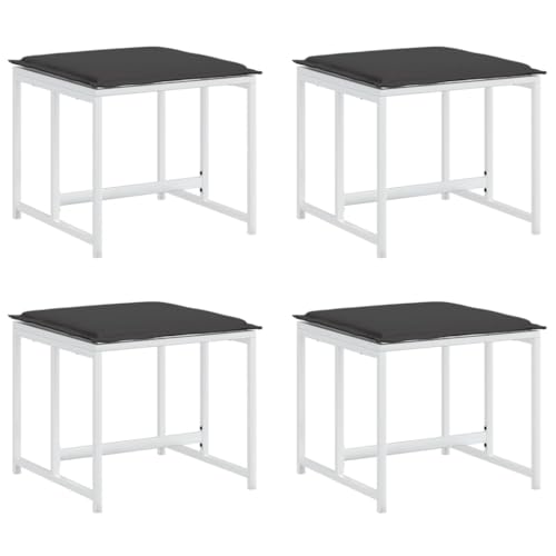 Gartenhocker mit Kissen, 4 STK, Cube Hocker, Sitzhocker, Outdoor Stühle für Balkon, Terrasse, Garten, Patio, 40x40x35 cm Weiß Stahl und Textilene von SDWEHBJ