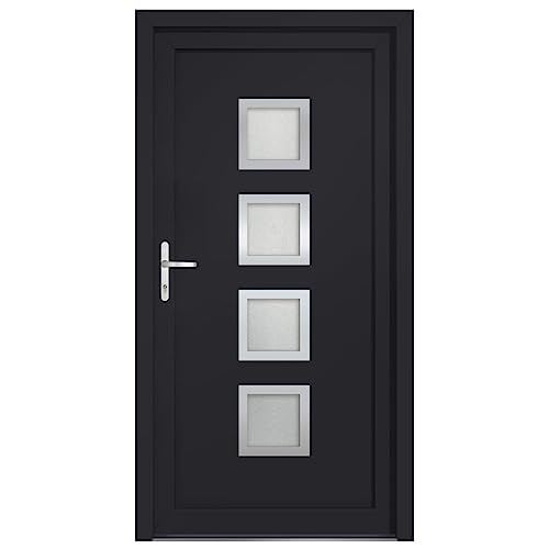 Haustür mit Linker Aluminium-Türgriff, Montageset, Dichtungsband, Eingangstür mit 3D verstellbare Scharniere für Eingangsbereich, Anthrazit 108x200 cm PVC von SDWEHBJ