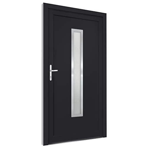Haustür mit Linker Aluminium-Türgriff, Montageset, Dichtungsband, Eingangstür mit 3D verstellbare Scharniere für Eingangsbereich, Anthrazit 108x208 cm PVC von SDWEHBJ