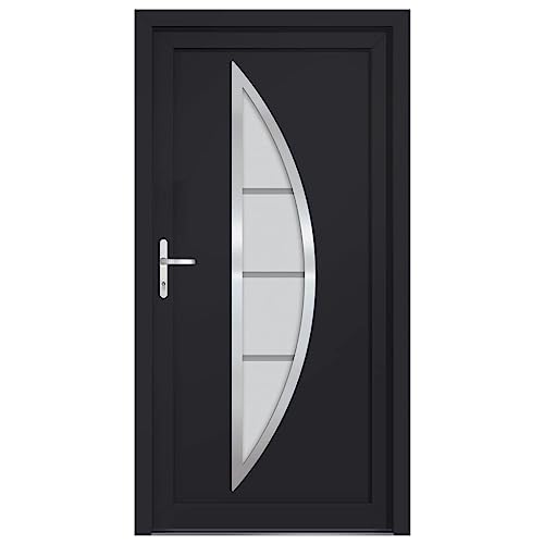 Haustür mit Linker Aluminium-Türgriff, Montageset, Dichtungsband, Eingangstür mit 3D verstellbare Scharniere für Eingangsbereich, Anthrazit 88x200 cm PVC von SDWEHBJ