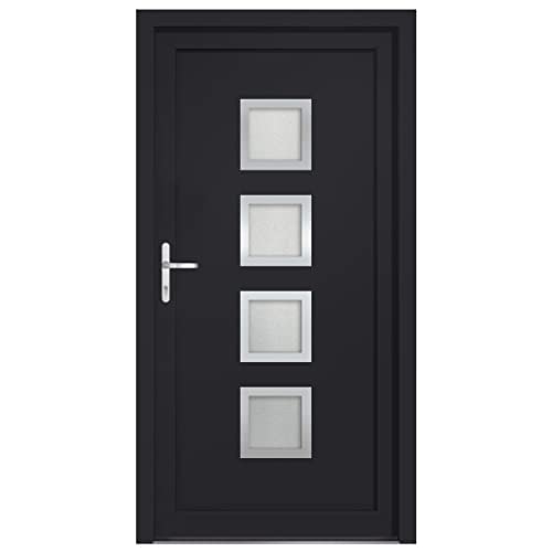 Haustür mit Linker Aluminium-Türgriff, Montageset, Dichtungsband, Eingangstür mit 3D verstellbare Scharniere für Eingangsbereich, Anthrazit 98x190 cm PVC von SDWEHBJ