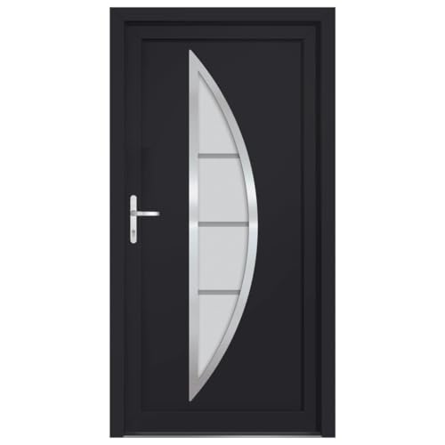Haustür mit Linker Aluminium-Türgriff, Montageset, Dichtungsband, Eingangstür mit 3D verstellbare Scharniere für Eingangsbereich, Anthrazit 98x208 cm PVC von SDWEHBJ