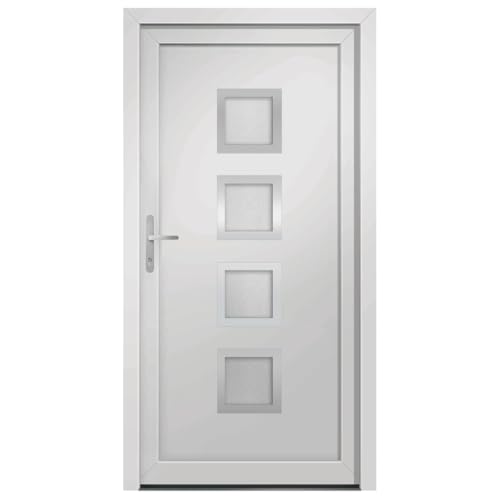 Haustür mit Linker Aluminium-Türgriff, Montageset, Dichtungsband, Eingangstür mit 3D verstellbare Scharniere für Eingangsbereich, Weiß 108x200 cm PVC von SDWEHBJ