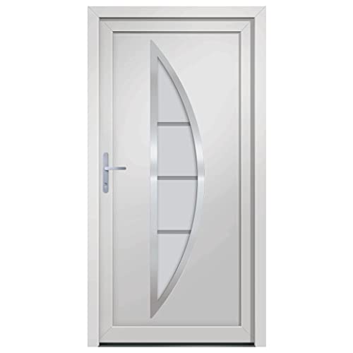 Haustür mit Linker Aluminium-Türgriff, Montageset, Dichtungsband, Eingangstür mit 3D verstellbare Scharniere für Eingangsbereich, Weiß 108x208 cm PVC von SDWEHBJ