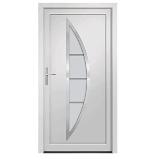 Haustür mit Linker Aluminium-Türgriff, Montageset, Dichtungsband, Eingangstür mit 3D verstellbare Scharniere für Eingangsbereich, Weiß 88x200 cm PVC von SDWEHBJ