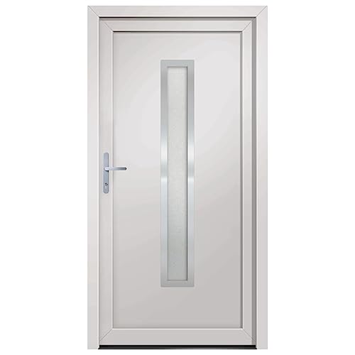Haustür mit Linker Aluminium-Türgriff, Montageset, Dichtungsband, Eingangstür mit 3D verstellbare Scharniere für Eingangsbereich, Weiß 88x200 cm PVC von SDWEHBJ