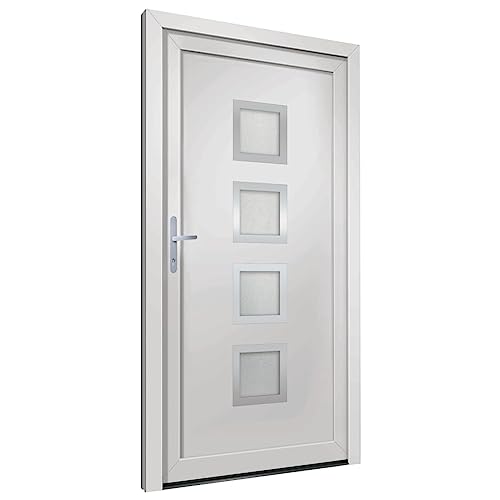 Haustür mit Linker Aluminium-Türgriff, Montageset, Dichtungsband, Eingangstür mit 3D verstellbare Scharniere für Eingangsbereich, Weiß 98x190 cm PVC von SDWEHBJ