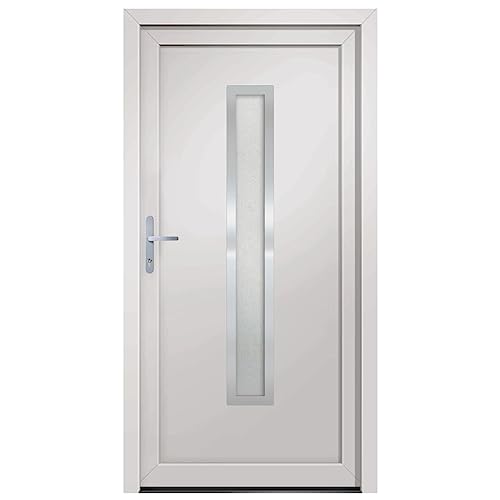 Haustür mit Linker Aluminium-Türgriff, Montageset, Dichtungsband, Eingangstür mit 3D verstellbare Scharniere für Eingangsbereich, Weiß 98x208 cm PVC von SDWEHBJ