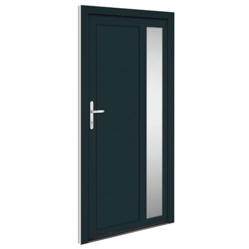 Haustür mit Linker Aluminium-Türgrifff, Montageset, Dichtungsband, Eingangstür mit 3D verstellbare Scharniere für Eingangsbereich, Anthrazit 108x208 cm PVC von SDWEHBJ