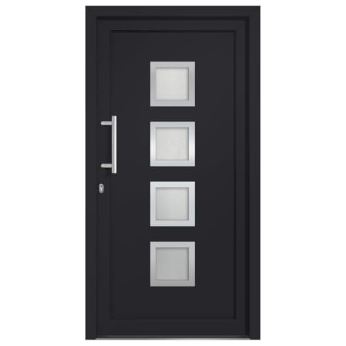 Haustür mit Linker Edelstahl-Ziehgriff, Montageset, Dichtungsband, Eingangstür mit 3D verstellbare Scharniere für Eingangsbereich, Anthrazit 108x200 cm PVC von SDWEHBJ