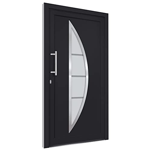 Haustür mit Linker Edelstahl-Ziehgriff, Montageset, Dichtungsband, Eingangstür mit 3D verstellbare Scharniere für Eingangsbereich, Anthrazit 108x200 cm PVC von SDWEHBJ