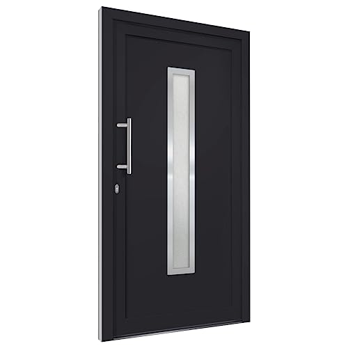 Haustür mit Linker Edelstahl-Ziehgriff, Montageset, Dichtungsband, Eingangstür mit 3D verstellbare Scharniere für Eingangsbereich, Anthrazit 108x208 cm PVC von SDWEHBJ