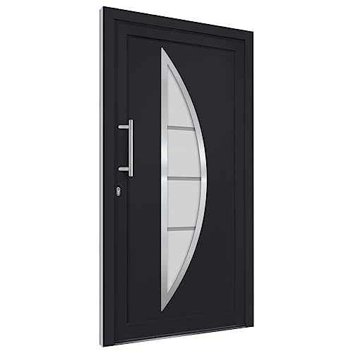 Haustür mit Linker Edelstahl-Ziehgriff, Montageset, Dichtungsband, Eingangstür mit 3D verstellbare Scharniere für Eingangsbereich, Anthrazit 88x200 cm PVC von SDWEHBJ