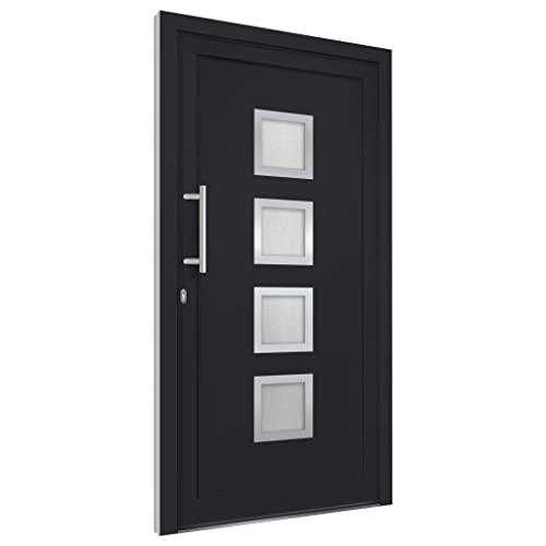 Haustür mit Linker Edelstahl-Ziehgriff, Montageset, Dichtungsband, Eingangstür mit 3D verstellbare Scharniere für Eingangsbereich, Anthrazit 98x190 cm PVC von SDWEHBJ