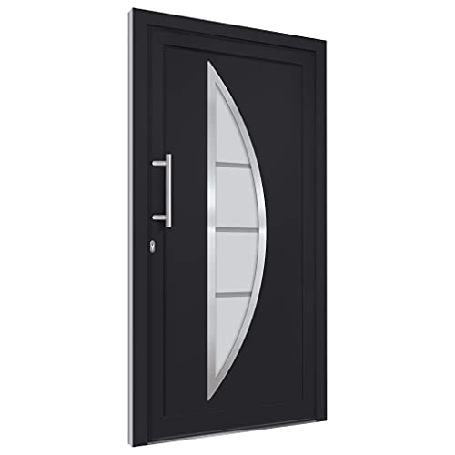 Haustür mit Linker Edelstahl-Ziehgriff, Montageset, Dichtungsband, Eingangstür mit 3D verstellbare Scharniere für Eingangsbereich, Anthrazit 98x208 cm PVC von SDWEHBJ