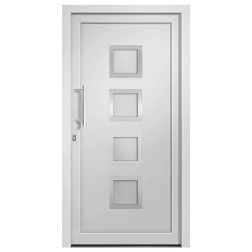Haustür mit Linker Edelstahl-Ziehgriff, Montageset, Dichtungsband, Eingangstür mit 3D verstellbare Scharniere für Eingangsbereich, Weiß 108x200 cm PVC von SDWEHBJ