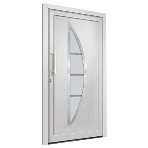 Haustür mit Linker Edelstahl-Ziehgriff, Montageset, Dichtungsband, Eingangstür mit 3D verstellbare Scharniere für Eingangsbereich, Weiß 88x200 cm PVC von SDWEHBJ